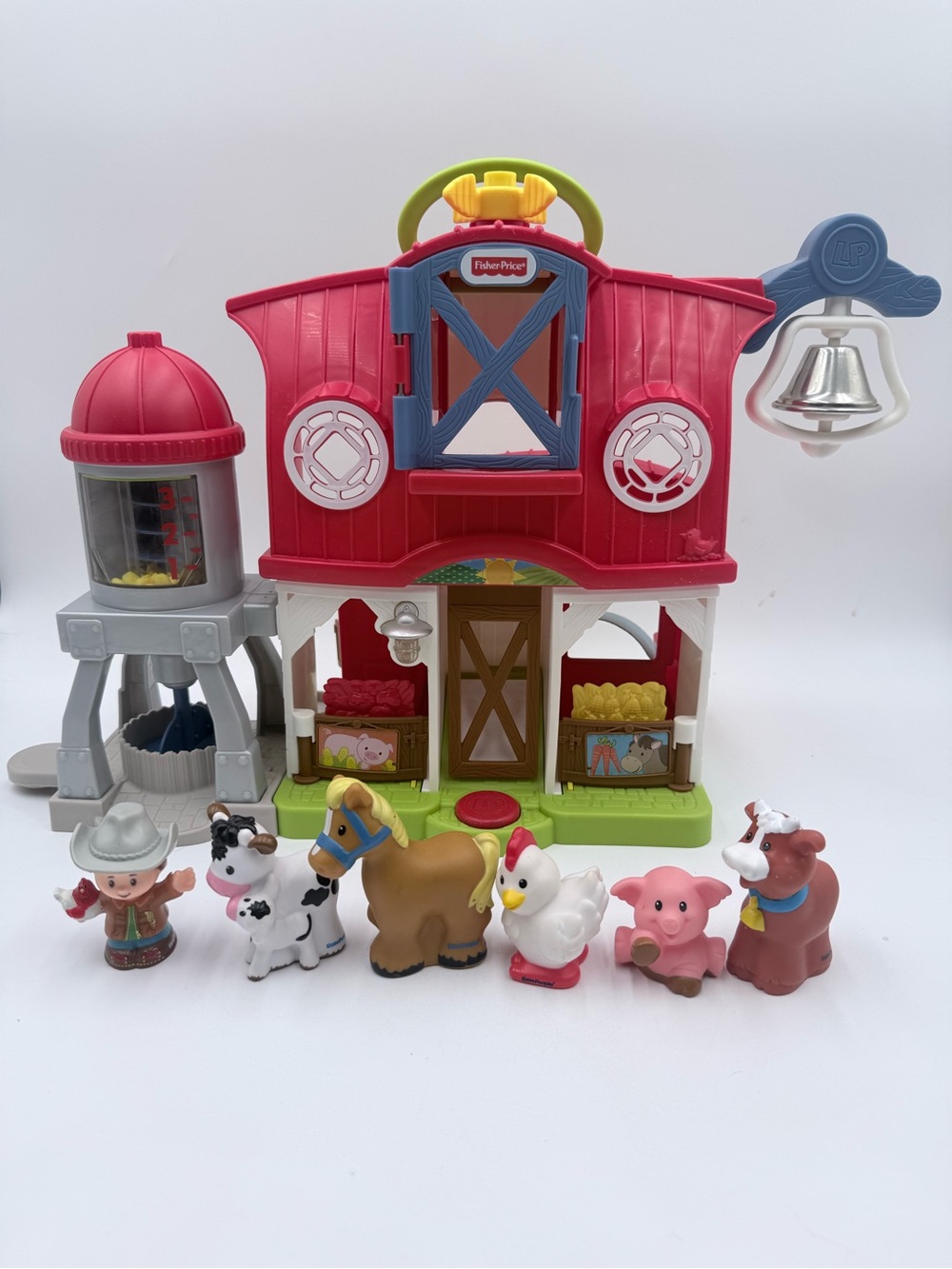 Fisher-Price Little People Caring For Animals Farm Red Barn W Cowboy & 5 Animals
